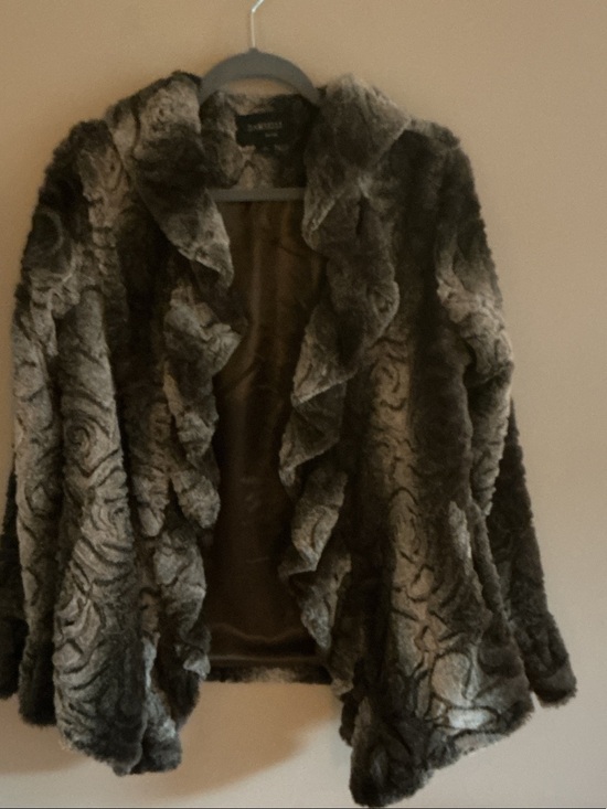 Sweaters - Ruffled Faux-Fur Open Cardigan - Gray